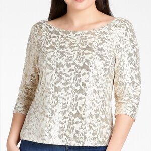 Banana Republic sequin top blouse 3/4 sleeve cream gold SZ 6 Holiday Vegas